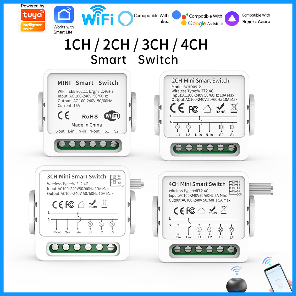 Smart Home Web - Interruptor inteligente WiFi Tuya de 1/2/3/4