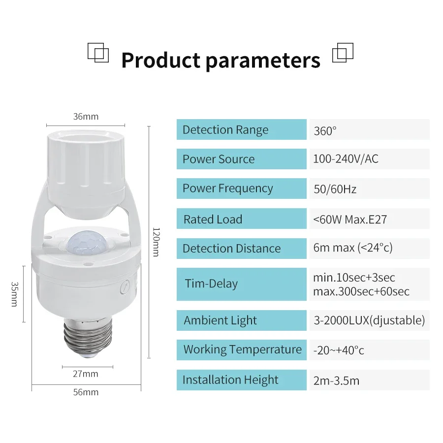 Sensor de movimiento PIR E27,  - Smart Home Villa reseña y precio